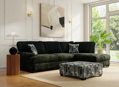 6129 - Sofa with Chaise in Hush Charcoal Sale Price: $1499.00 Ottoman - $449.00 Dimensions: 40"D x 1...