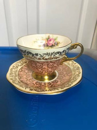 Rare Vintage EB FOLEY 1850 BONE CHINA TEA CUP Pink n Gold