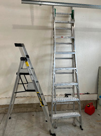 One aluminum stepladder, and one aluminum extendible ladder