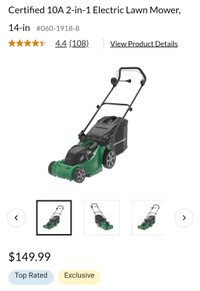 Certified  Electric Lawn Mower  2-in-1 10A  Rear Bag  7 height 