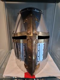 Lifesize Medieval Knight Aluminum Barrel Helm with Brass Accents