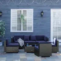 7 Pieces Patio Furniture Set, Rattan Outdoor Conversation Set