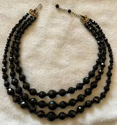 Vintage Black faceted beads 3 strand necklace $30.00, View more