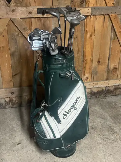 GOLF CLUBS & VINTAGE BEN HOGAN LEATHER BAG, View more