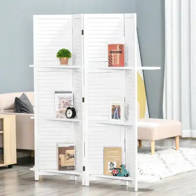 4-Panel Wall Partition Room Separator with 3 Storage Shelves Fol, View more