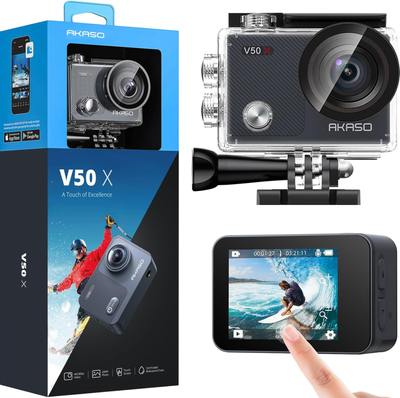 AKASO V50X Caméra d'action native 4K30fps 20MP WiFi avec écran tactile EIS Zoom 4X Caméra sous-marin...