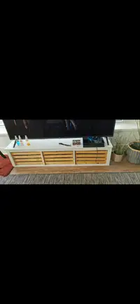 White IKEA TV table w/ custom wooden drawers