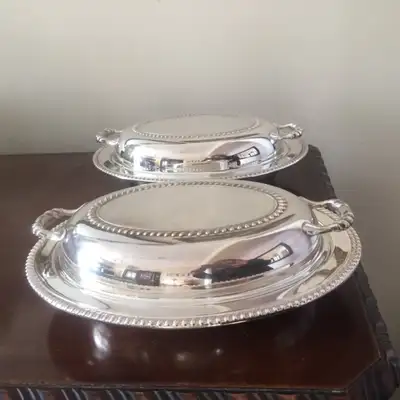 Vintage Oval Silver Plated Vegetable Serving Dishes - Two, View more