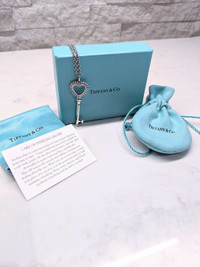 Tiffany& Co. Silver Open Heart Key Pendant Necklace 