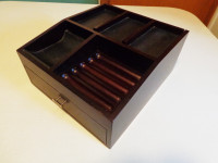 LARGE WOODEN DARK BROWN JEWELLERY BOX WITH  DRAWER