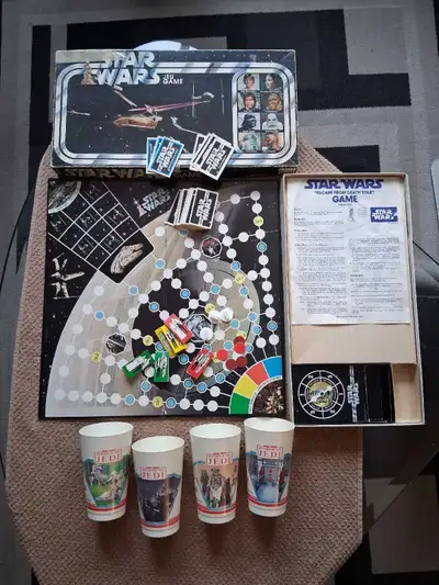 1977 Star Wars board game+ 4 1983 Return of the Jedi cups from 7, View more
