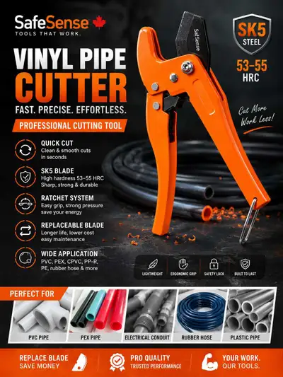 SAFESENSE RATCHETING PVC PIPE CUTTER Professional Cutting Power – Built for Real Work. ✔ SK5 High Ha...