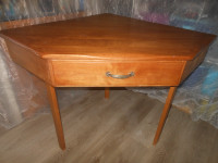 vintage wooden corner console table with drawer
