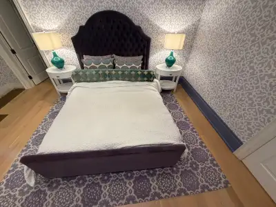 Bedroom Furniture - Queen Bed Frame , Rug, Nightstands, Lamps, View more