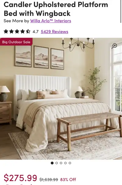 White upholstered bed frame, View more