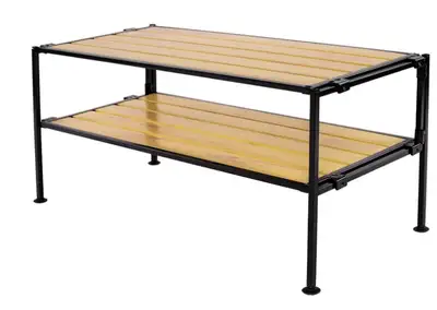  two-tier metal and wood shoe rack , View more