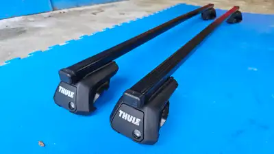 Thule Evo Raised Rail Foot Packs x4, Thule SquareBar Evo Bars x2, Thule One Key System x4. $500 Thul...