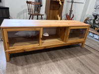 Wood tv stand with glass doors 