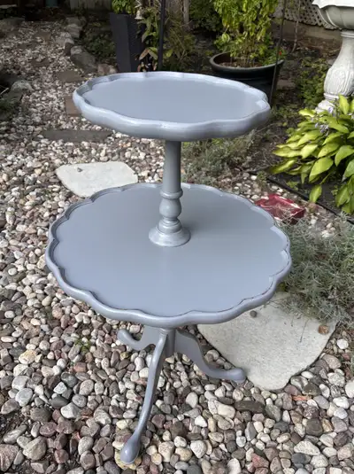 Refinished vintage pedestal table, solid wood, View more