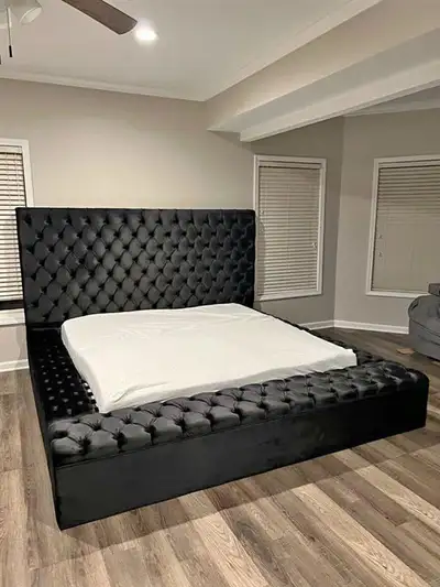 Upgrade your bedroom with this modern upholstered bed frame, designed for both comfort and style. Pe...
