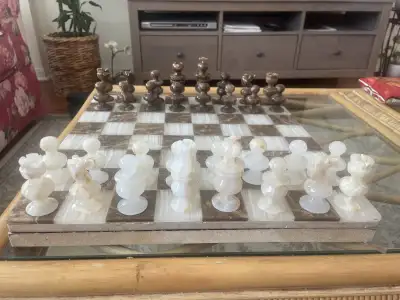 Vintage 1977 ONYX Mexican Chess Set. Only used once, however the chess board broke. I repaired it wi...