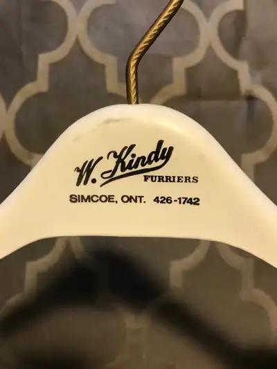 Vintage W. Kindy FURRIERS Simcoe, Ontario Coat Hanger., View more