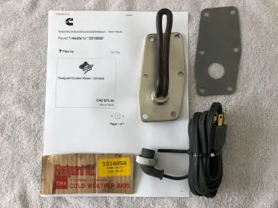 CHAUFFE MOTEUR #3310858 FLEETGUARD INC / CUMMINS 1500 WATTS 120 VOLTS ELEMENT+GASKET+CORDON AVEC FIC...