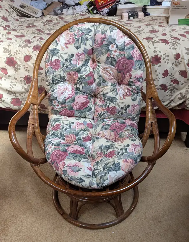 Two Bamboo Wicker Swivel Chairs c/w Cushions62864362946691124