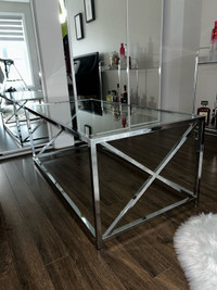 Glass coffee table and lamp