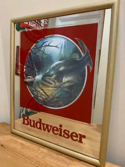Vintage Budweiser Beer Bar Mirror Fishing wildlife theme Mint, View more