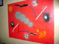 BEAUTIFUL OLD ABSTRACT ART PAINTED ON CANVAS