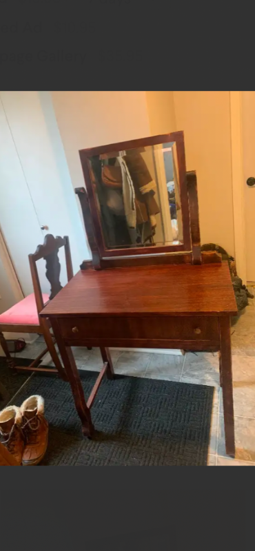 Lovely antique mahogany vanity with mirror and chair!, View more