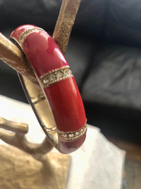 Vintage Enamel and Rinestone red tone bracelet with chain 