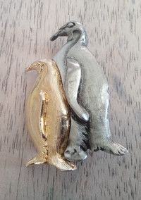 Vintage Gold/Silver Tone Penguin Brooch. Signed M.L