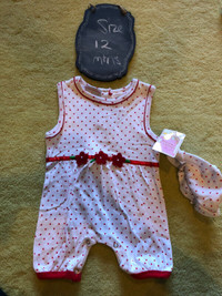 Girls Baby Cotton Romper outfit with matching hat - NWT - 12 mth