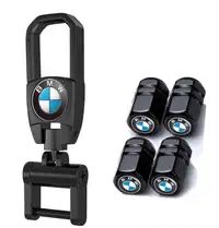 BMW Tire Valve Caps and Metal Keychain Combo for Car