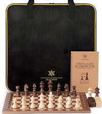 Complete Professional Wooden Chess & Checkers Set 15.5" Board 3"