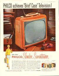 1958 full-page color magazine ad - Philco Brief Case Television
