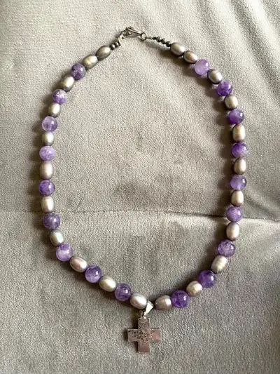 Amethyst Pearl Cross Necklace, View more