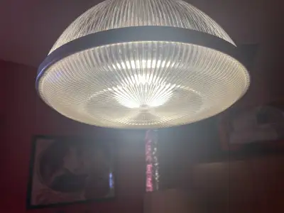 Vintage large holophane banded dome pendant light, View more