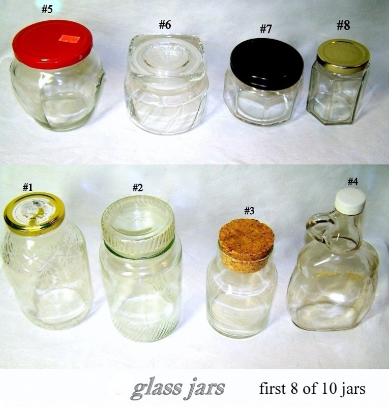 10 Glass Jars, some vintage, various sizes and styles Arts