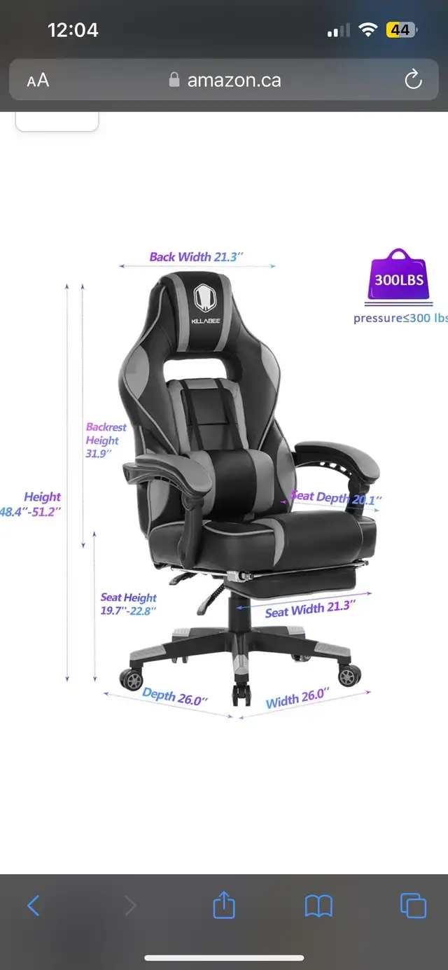 KILLABEE Massage Gaming Chair High Back PU Leather PC Racing in Chairs & Recliners in Markham / York Region - Image 4