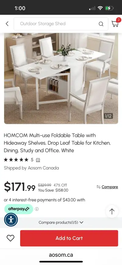 HOMCOM drop leaf Multi-use Foldable Table with Hideaway Shelves, View more