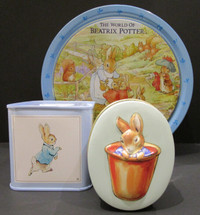 3 NEW PETER RABBIT TINS, MADE IN ENGLAND