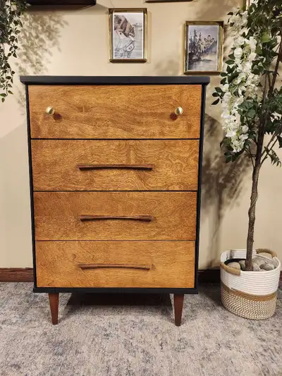 Black and walnut MCM dresser - original sculpted pulls, View more