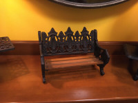 Vintage Miniature Victorian Ornate Cast Iron Wood Doll Bench
