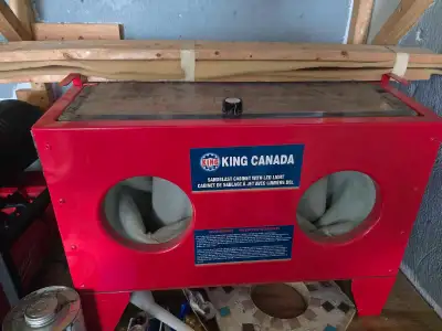 Bench top sandblaster with media, View more