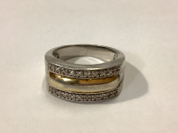 Sterling Silver Ring w Golden Band in the Middle Size 8 #412