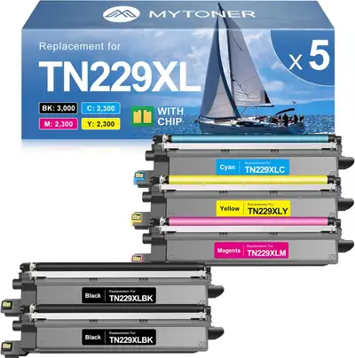TN229XL TN229 Toner Cartridges 5 Pack Compatible Replacement for Brother TN-229 TN-229XL for MFC-L37...