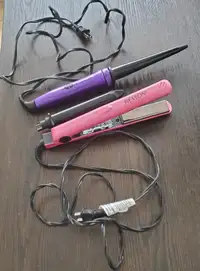 REVLON CURLING IRON WITH 1 EXTRA ATTACHMENT AND A STRAIGHTENER